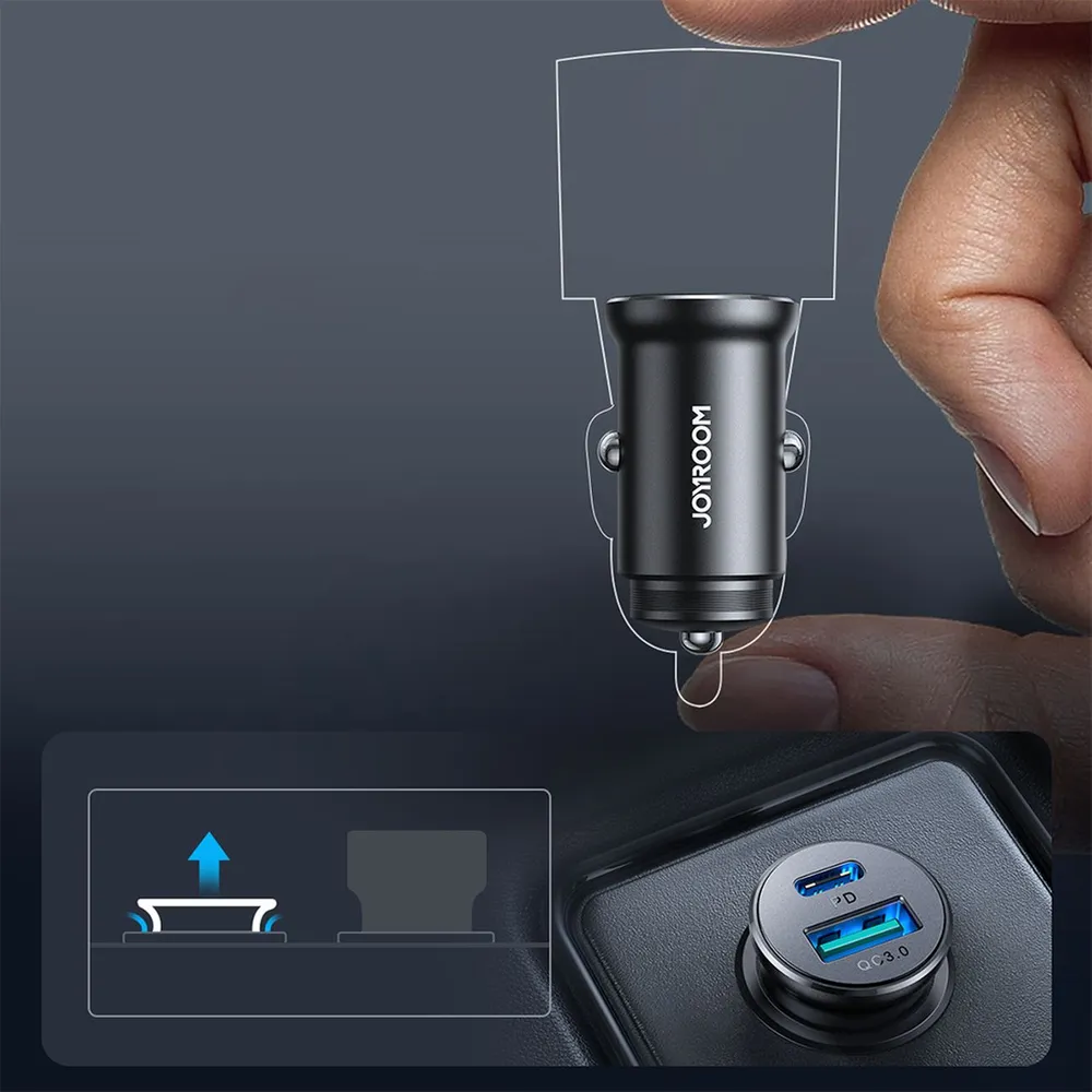 Joyroom JR-CCN05 30W USB-A USB-C mini nabíjačka do auta – čierna – Obrázok 6