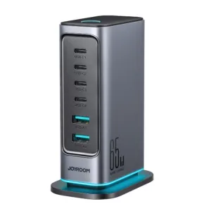 Multiportová GaN nabíjačka Joyroom JR-TCM02 65 W 4x USB-C + 2x USB-A – tmavosivá