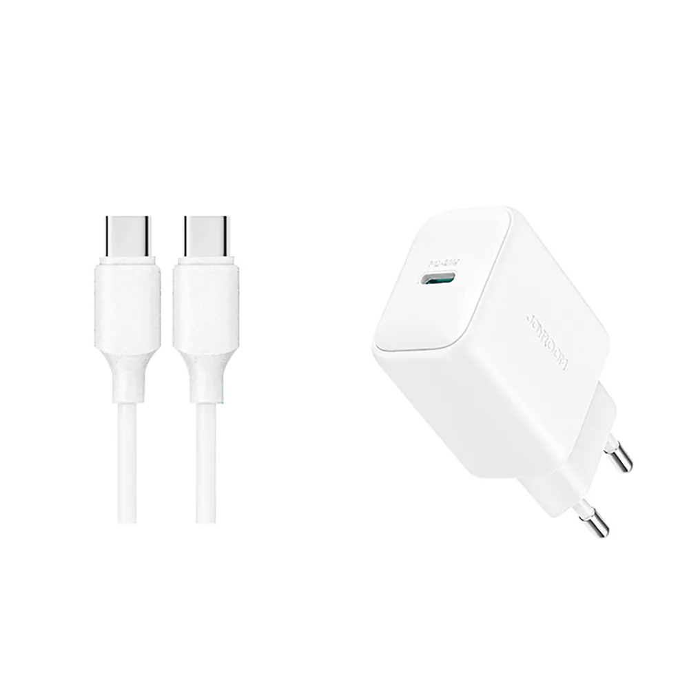 Joyroom JR-TCF20 USB-C PD 20W Sieťová nabíjačka – biela + USB-C / USB-C kábel 1M