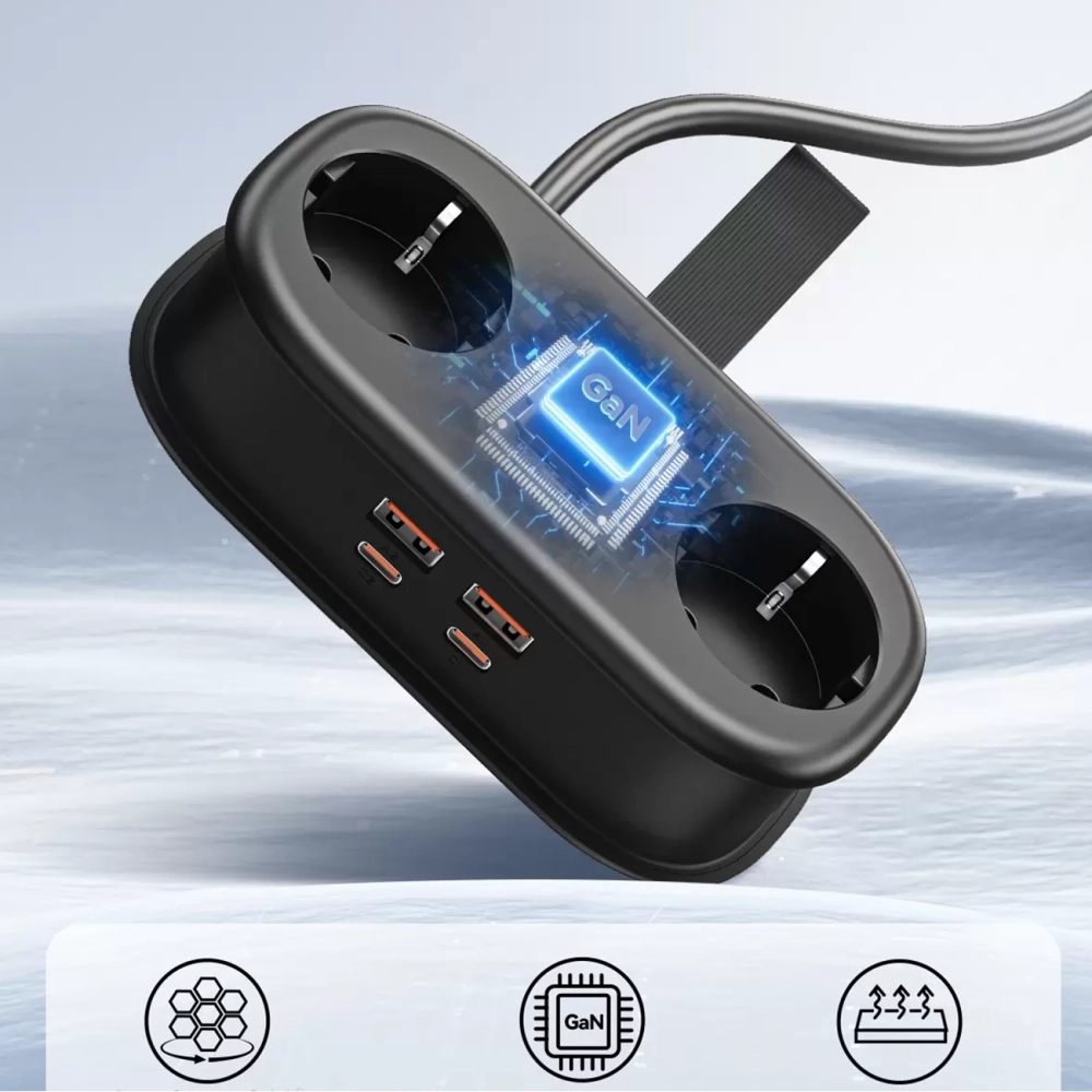 Predlžovačka Orico AP3 GaN 65 W 6 v 1: 2x zásuvka + 2x USB-A + 2x USB-C – čierna – Obrázok 4