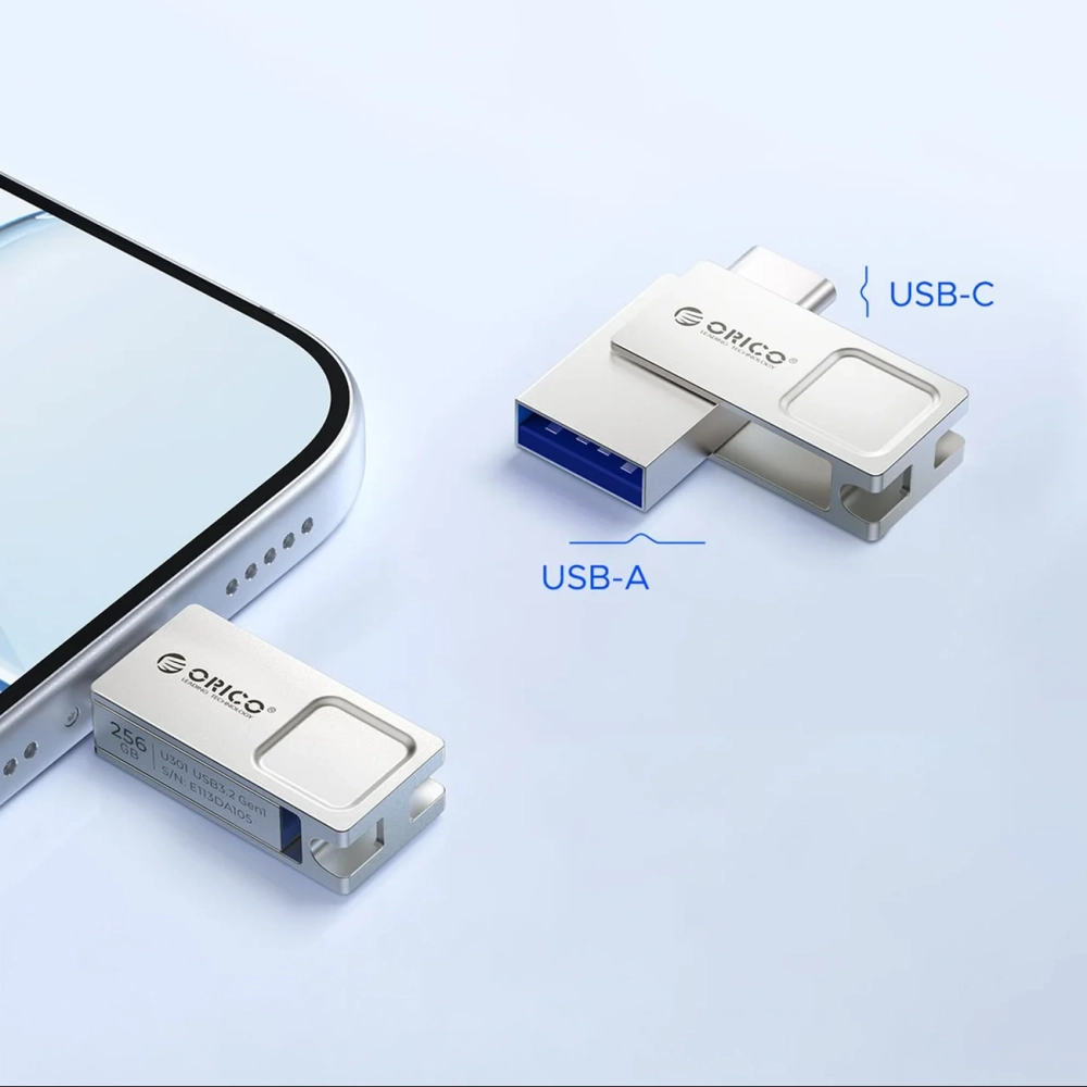 USB kľúč Orico U301 32 GB USB-A + USB-C USB 3.2 Gen 1 – strieborný – Obrázok 4