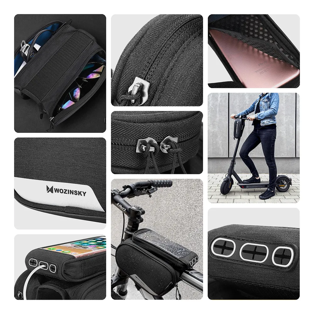 Rámová taška na bicykel Wozinsky s odnímateľným puzdrom na mobil do 6,5" 1,5 l (WBB7BK) – čierna – Obrázok 3