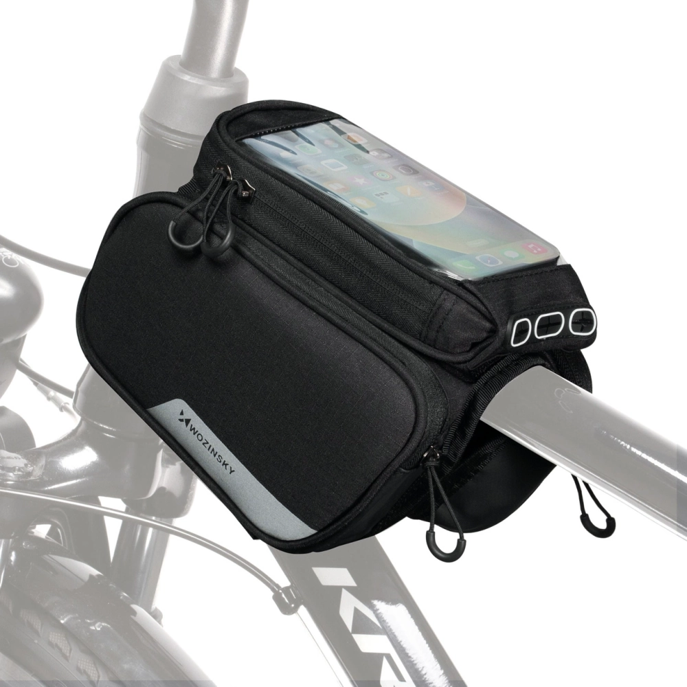 Rámová taška na bicykel Wozinsky s odnímateľným puzdrom na mobil do 6,5" 1,5 l (WBB7BK) – čierna