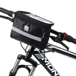 Taška na riadidlá bicykla Wozinsky s puzdrom na mobil 2 l (WBB12BK) – čierna