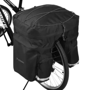 Priestranná taška na nosič bicykla Wozinsky 60 l s pláštenkou (WBB13BK) – čierna